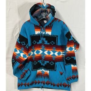 Vtg Artisanias Tuntaquimba Wool Zip Hood Jacket Aztec Southwestern Tribal Print